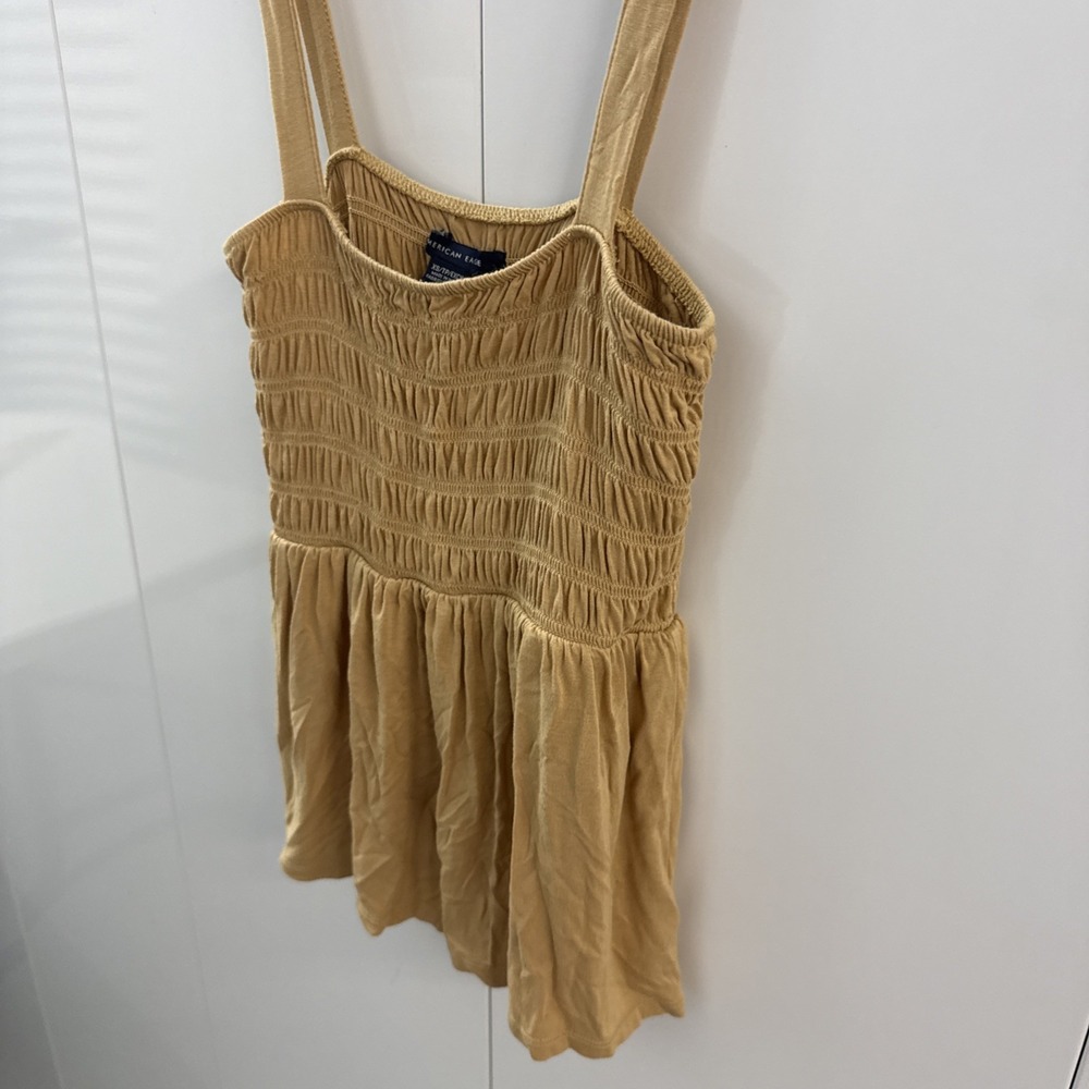 American Eagle Smocked Babydoll Tank Womens XS Tan Boho Coastal Cowgirl Top - Picture 3 of 8